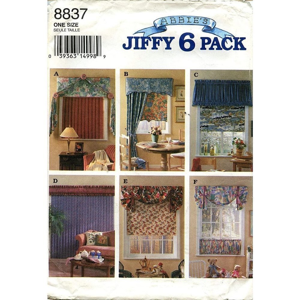 Simplicity Sewing Pattern 8837 Window Treatments OS White Valance‎ Swag Uncut